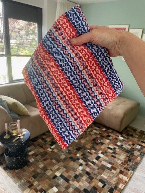Stof rood blauw wit retro vintage jaren 70 of 80, 120 cm of meer, Nieuw, Ophalen of Verzenden, Katoen