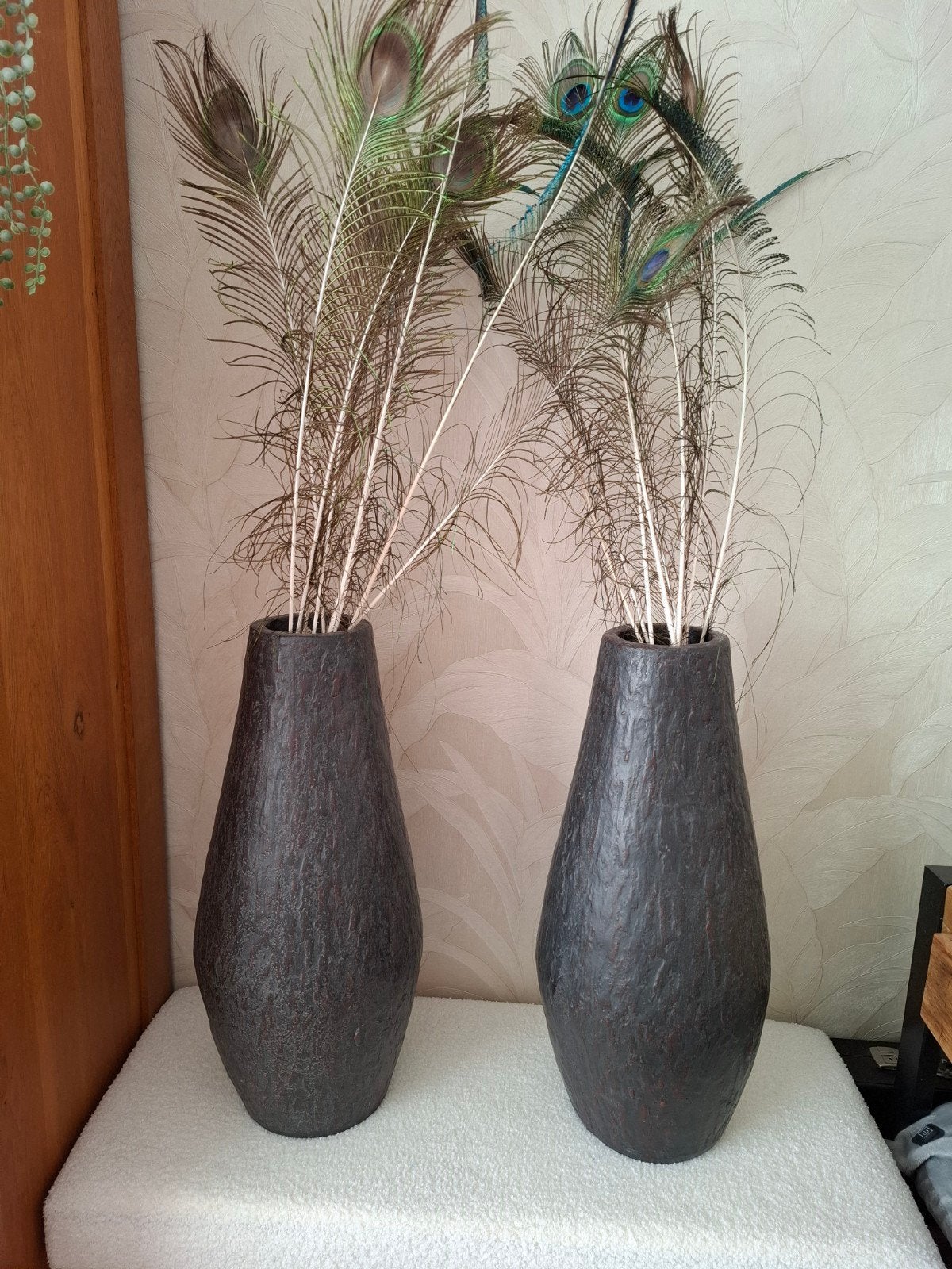 Set van 2 robuuste XXL vloervazen (62 cm hoog), Huis en Inrichting, Ophalen, Zo goed als nieuw, Bruin, 62 cm