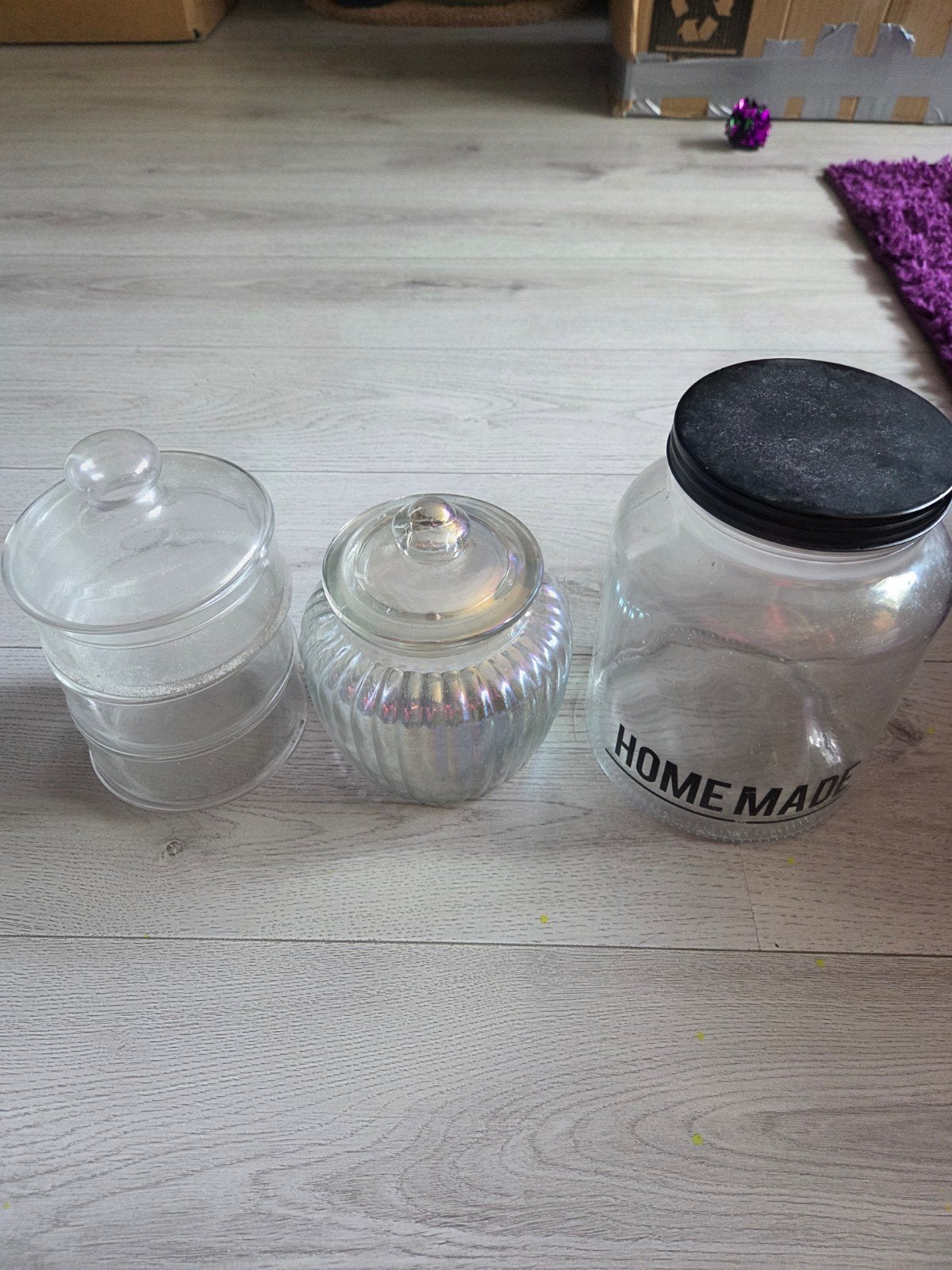 Set van 3 glazen snoeppotten/opbergpotten, Ophalen, Gebruikt, Glas