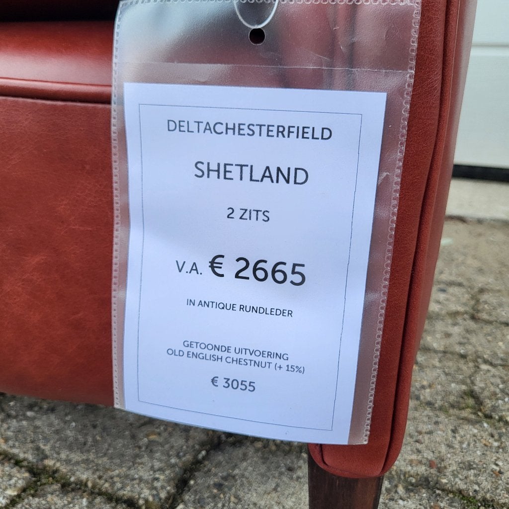 Chesterfield model Shetland bank van schapenleer in rundleer, 150 tot 200 cm, Tweepersoons, Ophalen of Verzenden, Zo goed als nieuw