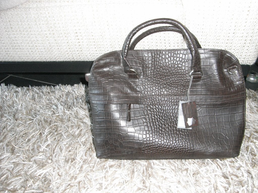 donkerbruin echt leren handtas/schoudertas MANFIELD, NIEUW!, Ophalen of Verzenden, Nieuw, Bruin, Handtas
