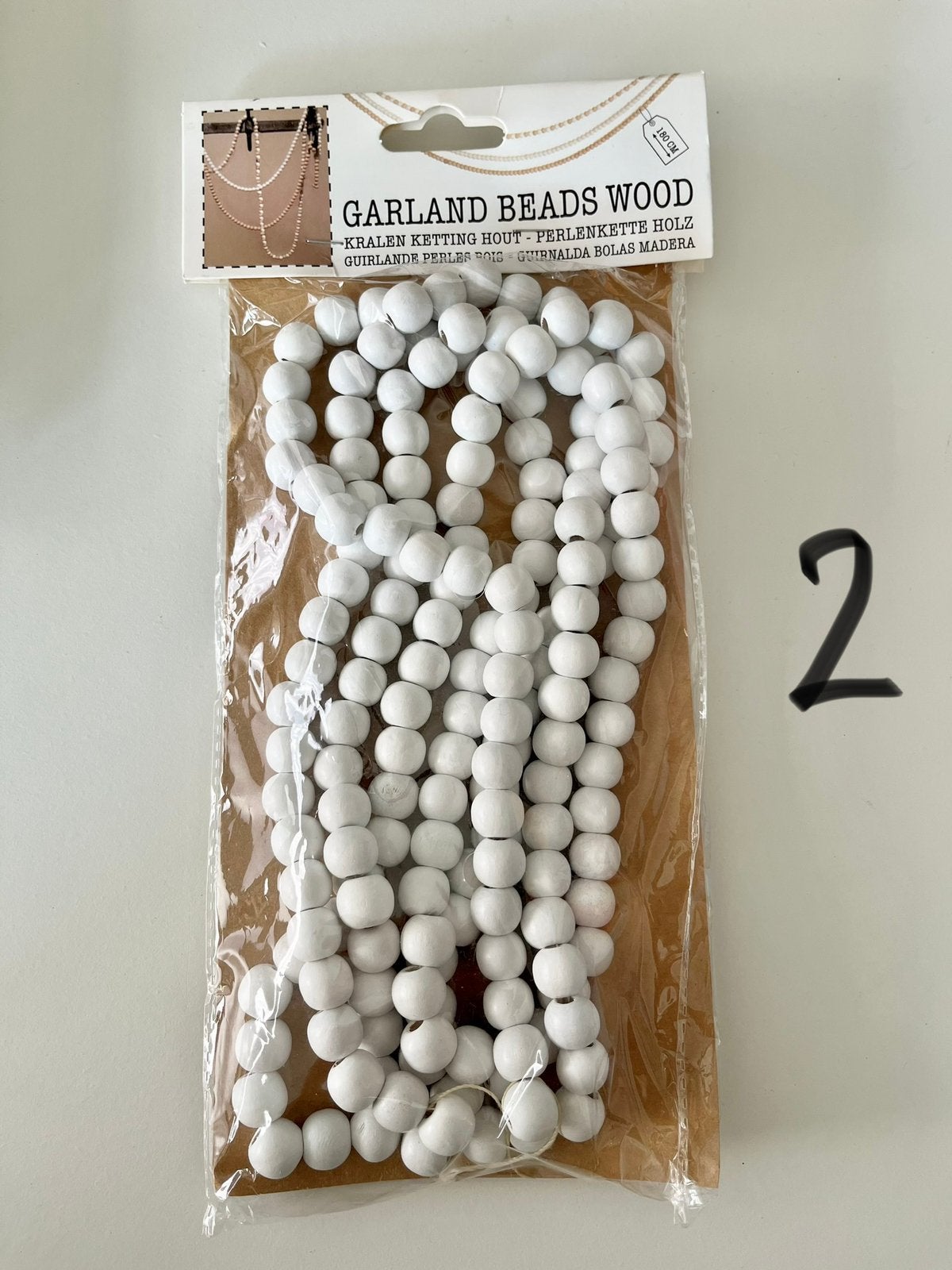 Houten kralen guirlande wit 180 cm / kerstversiering boho, Ophalen of Verzenden, Nieuw