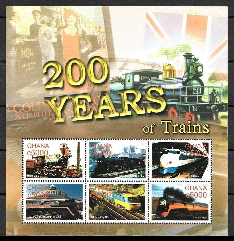 BLOK Ghana 2004, 200 jaar TREIN, postfris., Ophalen of Verzenden, Postfris, Treinen