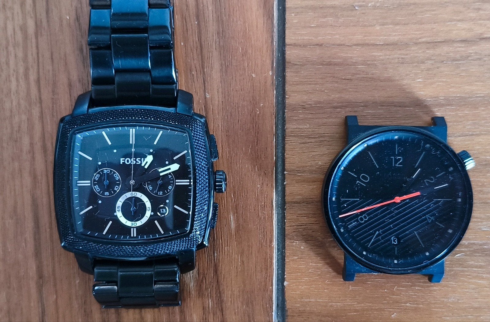 2 x Fossil Herenhorloges - Zwart Staal met 1 band, Overige merken, Staal, Staal, Polshorloge