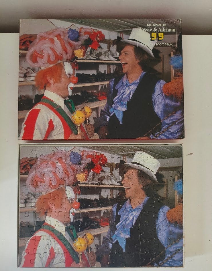 Nostalgische legpuzzel van Bassie & Adriaan ( 99 stukjes ), Hobby en Vrije tijd, Ophalen of Verzenden, Minder dan 500 stukjes