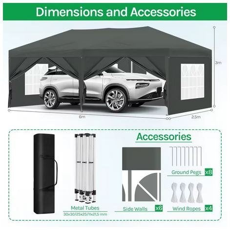 Pop-up opvouwbaar Tuinpaviljoen Marquee Pergola. 3x6m. Zwart, Opvouwbaar, Partytent, Nieuw, Ophalen of Verzenden