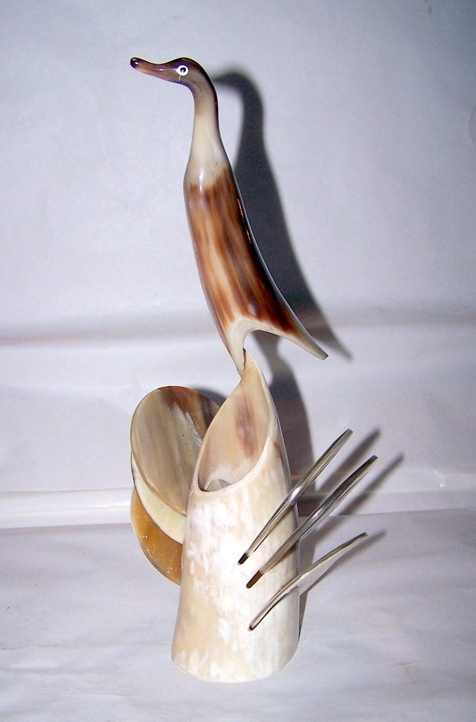 Prachtig uit hoorn gesneden design vogelsculptuur. V. keuken, Meerkleurig, Ophalen of Verzenden, Handgemaakt, Overige materialen