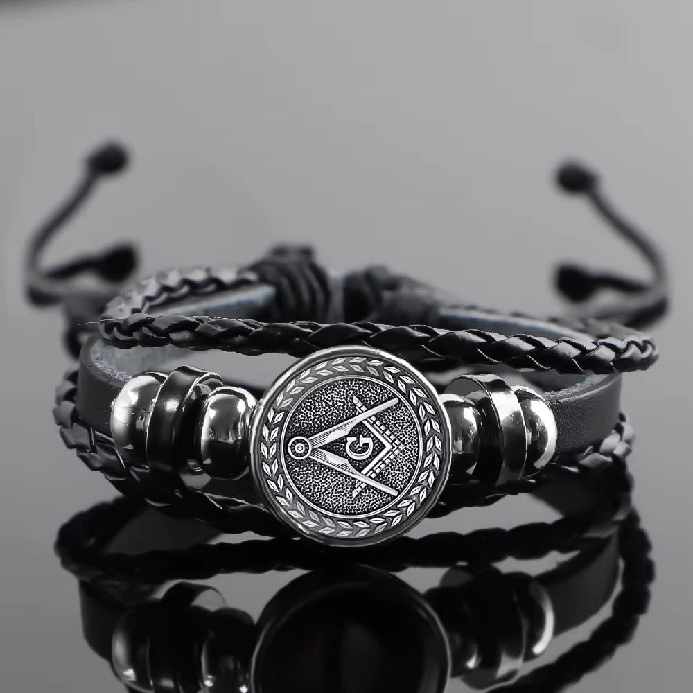 Zwarte Leren Vrijmetselaars Heren Armband, Verzenden, Nieuw, Zwart, Leer