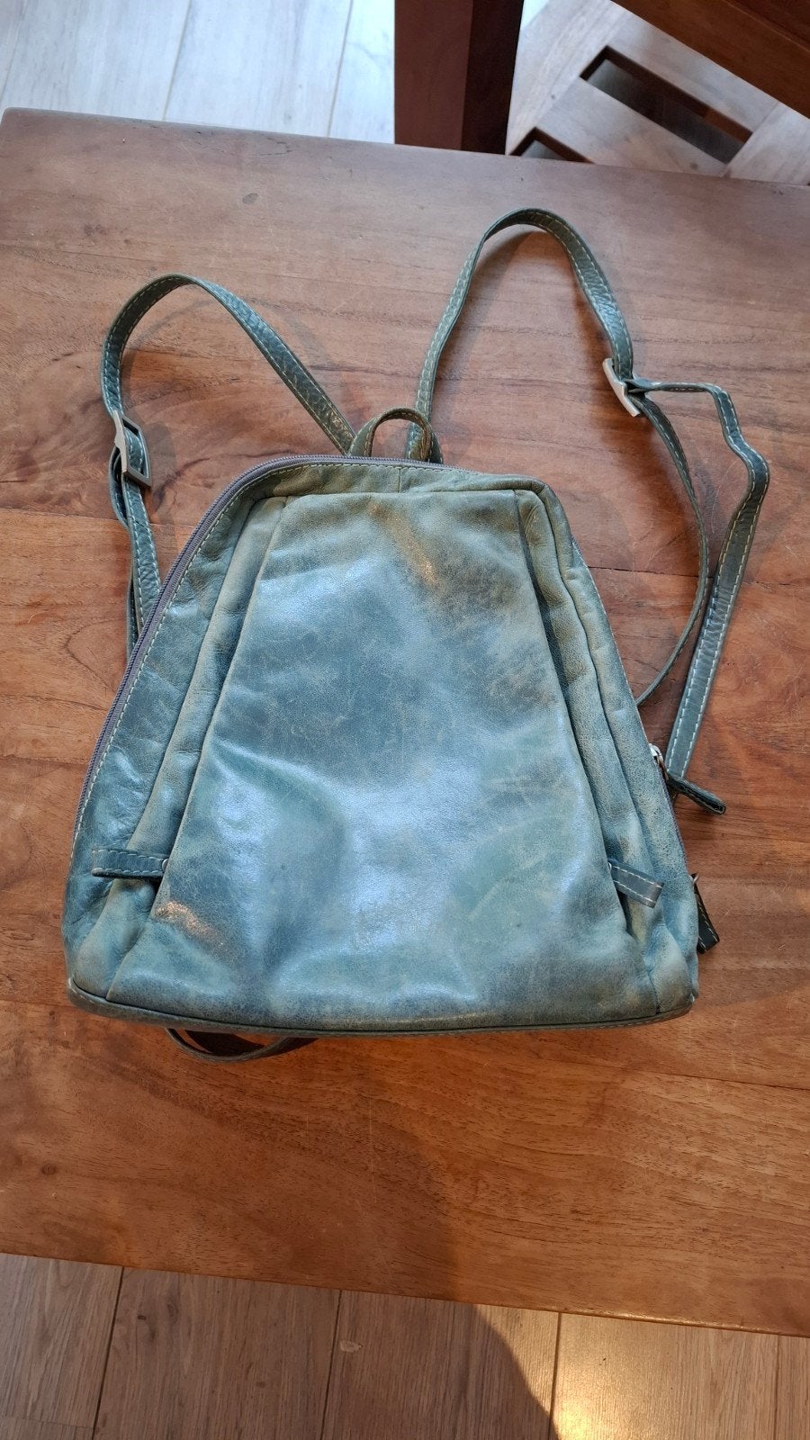 Ghineti Leren Rugzak - Groenblauw, Overige merken, Gebruikt, 25 tot 40 cm, Ophalen of Verzenden