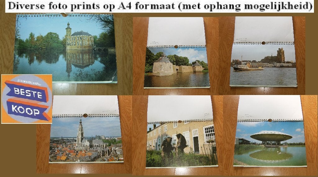 Foto's van 6 Brabant oude gebouwen met ophang A4, Antiek en Kunst, Ophalen of Verzenden
