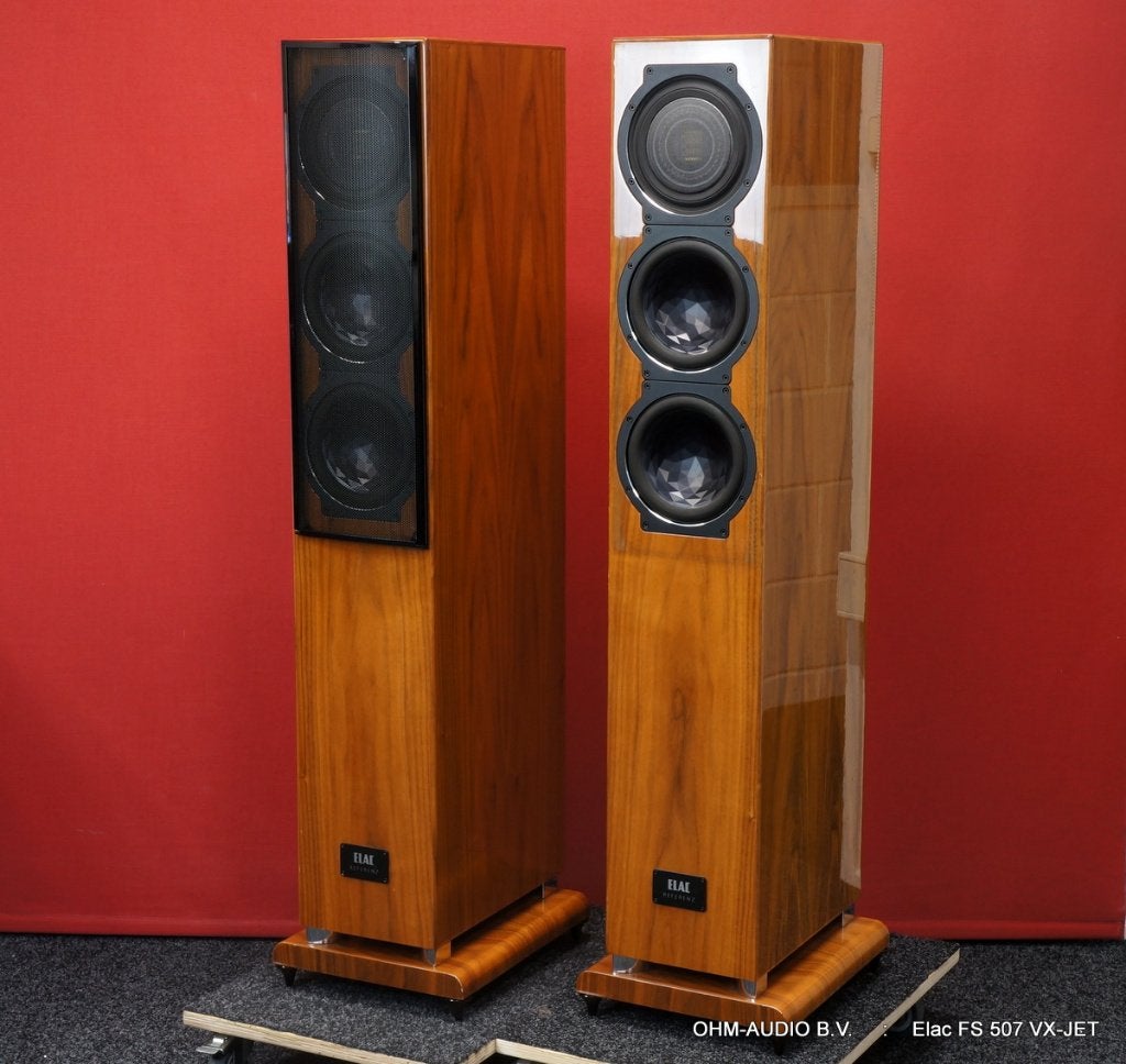 Elac FS 507 VX-JET, Hoogglans Notenhout, Compleet, Occasion, Vloerstaande luidspreker, Zo goed als nieuw, Basreflex, Ophalen
