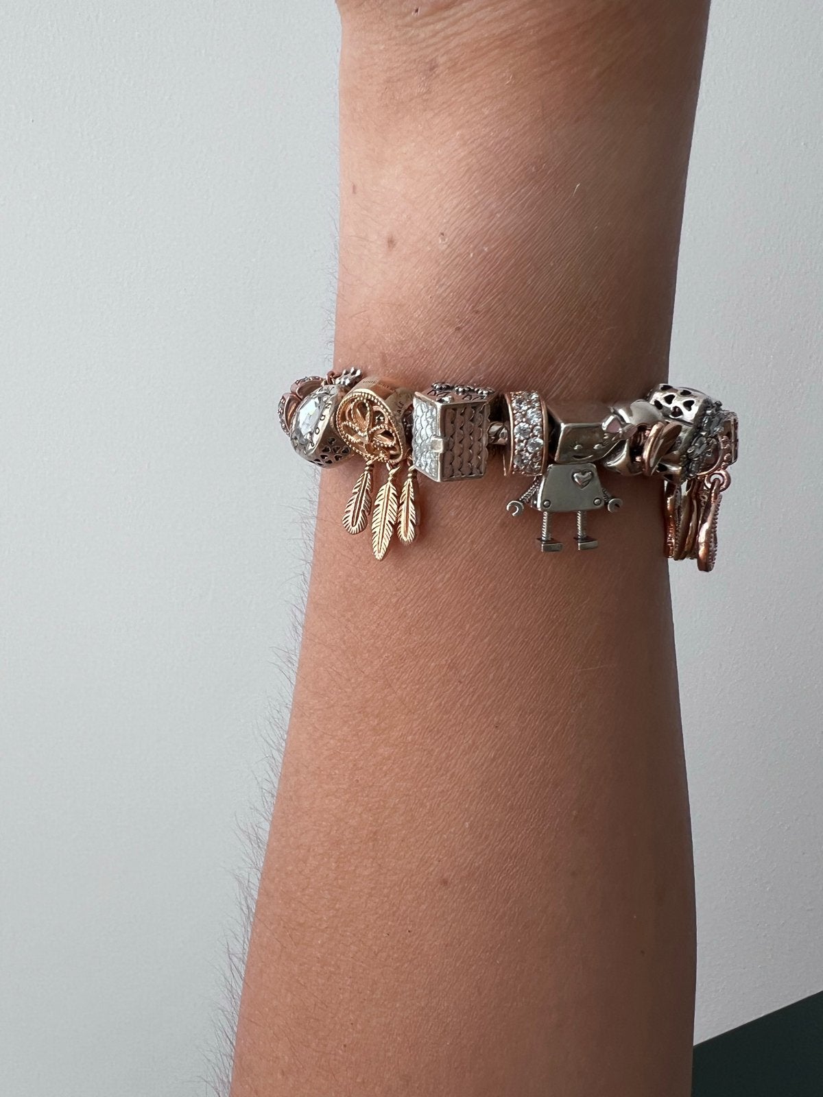 Pandora Armband Zilver/Roségoud met Exclusieve Bedels, Ophalen, Gebruikt, Zilver, Met bedels of kralen
