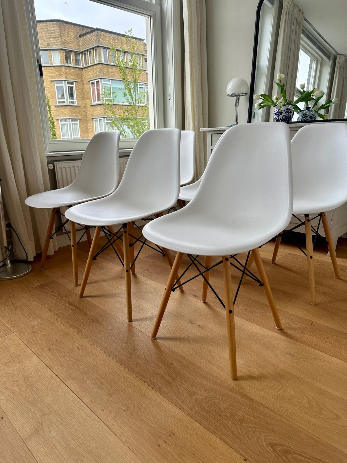 Set van 6 Witte Eames DSW Stoelen, replica, Wit, Zo goed als nieuw, Vijf, Zes of meer stoelen, Eames DSW