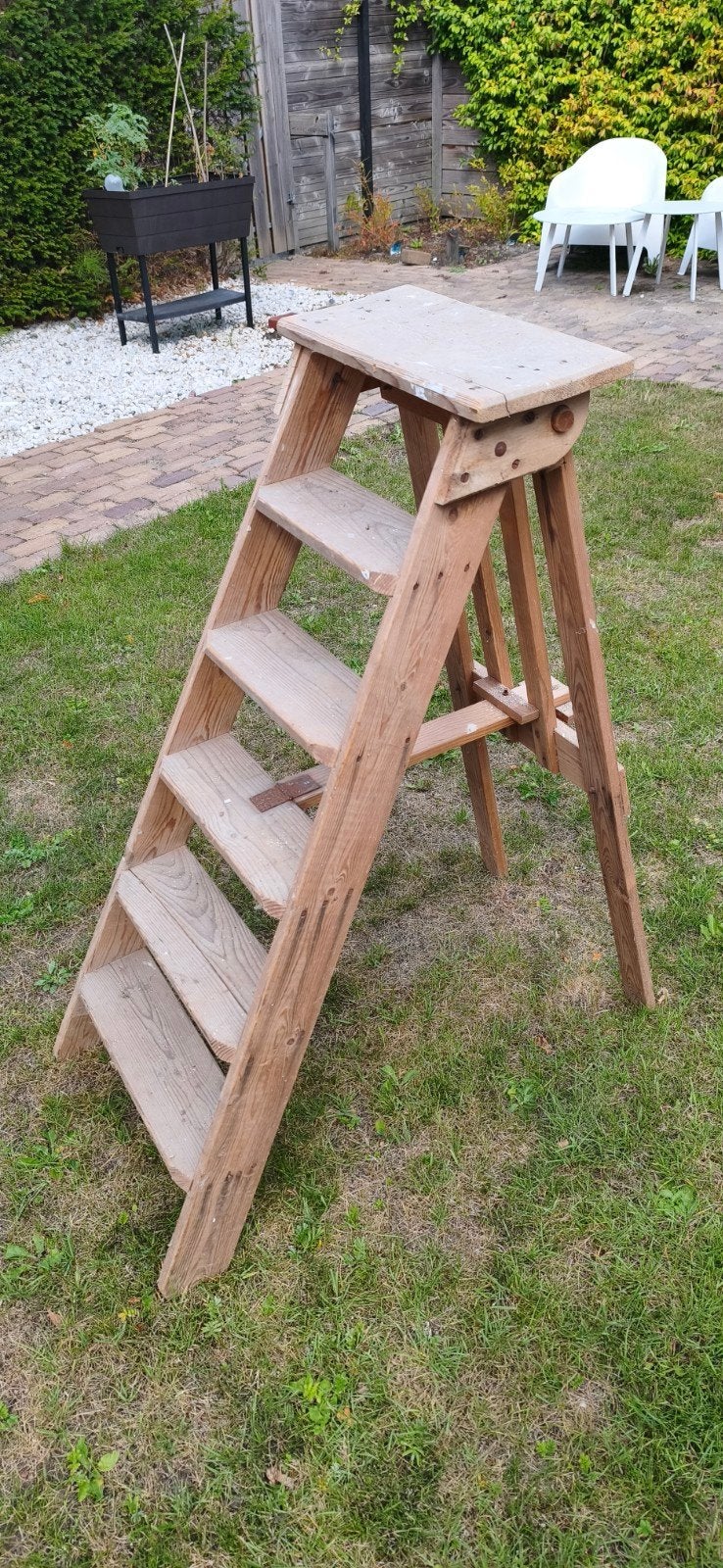 Antieke Brocante Keukentrap - 6 Tredes, Zeer Stevig, Ophalen of Verzenden