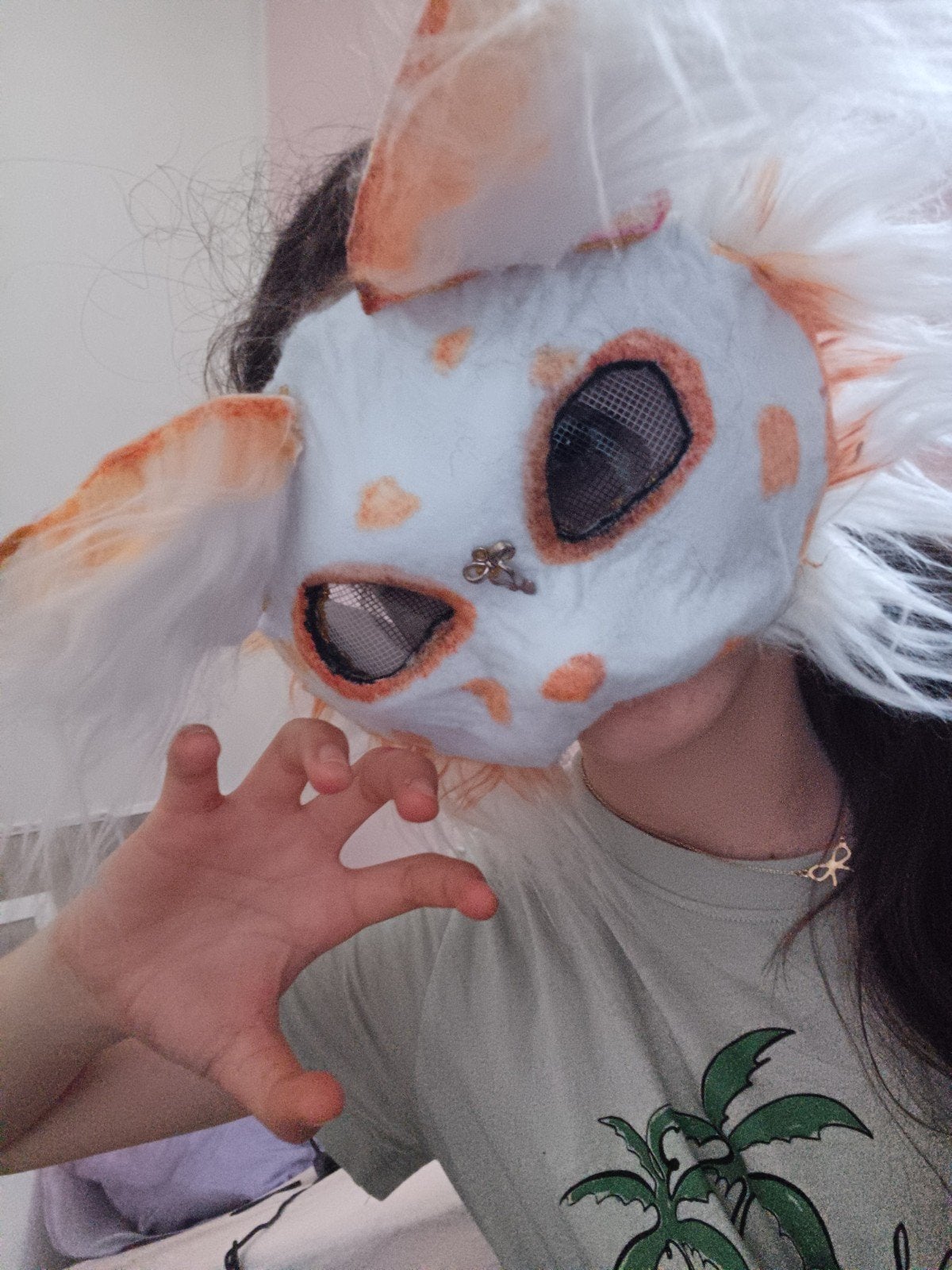 Unieke Handgemaakte Fursuit Masker - Wit/Oranje, Hobby en Vrije tijd, Ophalen of Verzenden, Zo goed als nieuw, Toneelattributen of Onderdelen