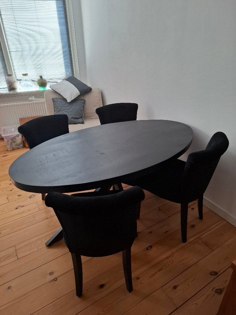 Ovalen zwarte eettafel, Huis en Inrichting, Ophalen, Gebruikt, 50 tot 100 cm, 150 tot 200 cm