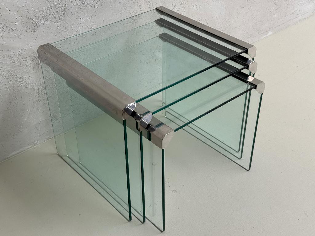 Set van 3 Bijzettafels T35 'Galloti & Radice' Jaren 70, Minder dan 55 cm, Gebruikt, Ophalen of Verzenden, Glas