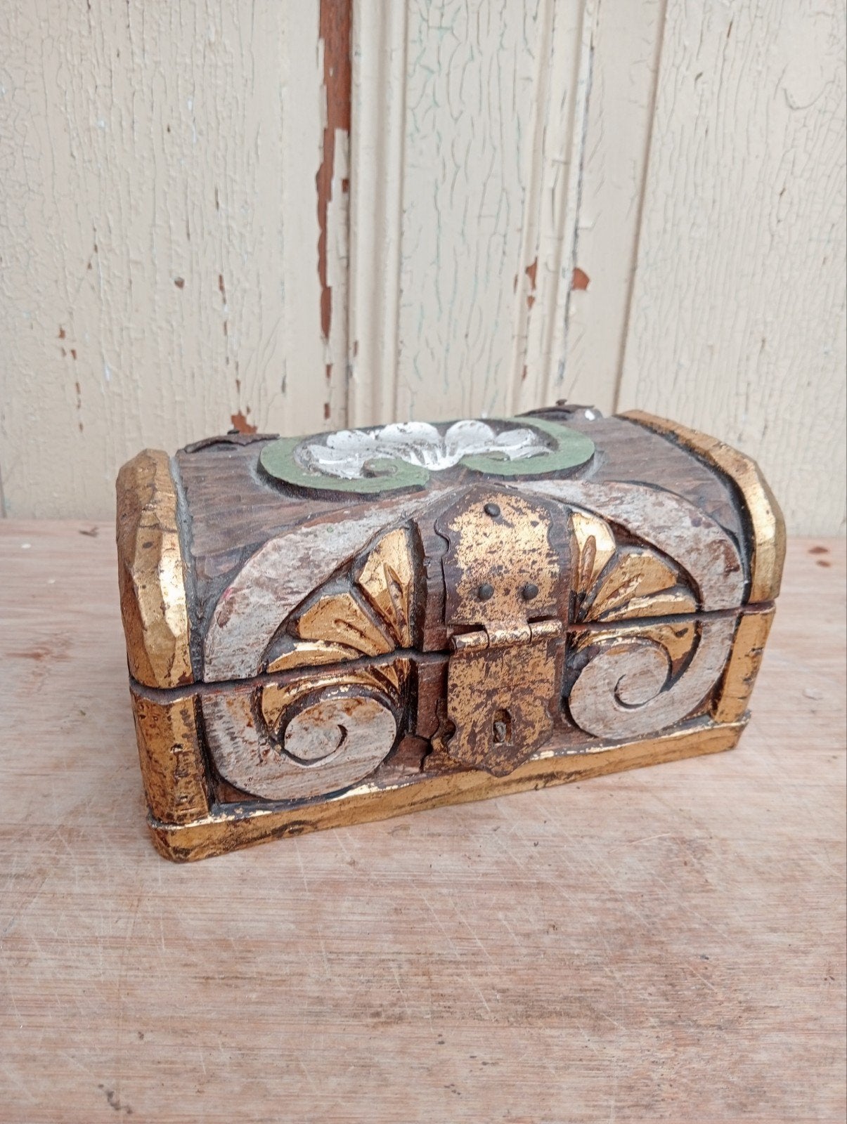 Houten sieraden kistje met houtsnijwerk, Antiek en Kunst, Ophalen of Verzenden