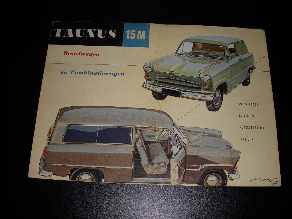 Mooie autofolder van de Ford Taunus bestelwagen 1956, Ford, Ophalen of Verzenden, Zo goed als nieuw, Ford Taunus bestelwagen 1956