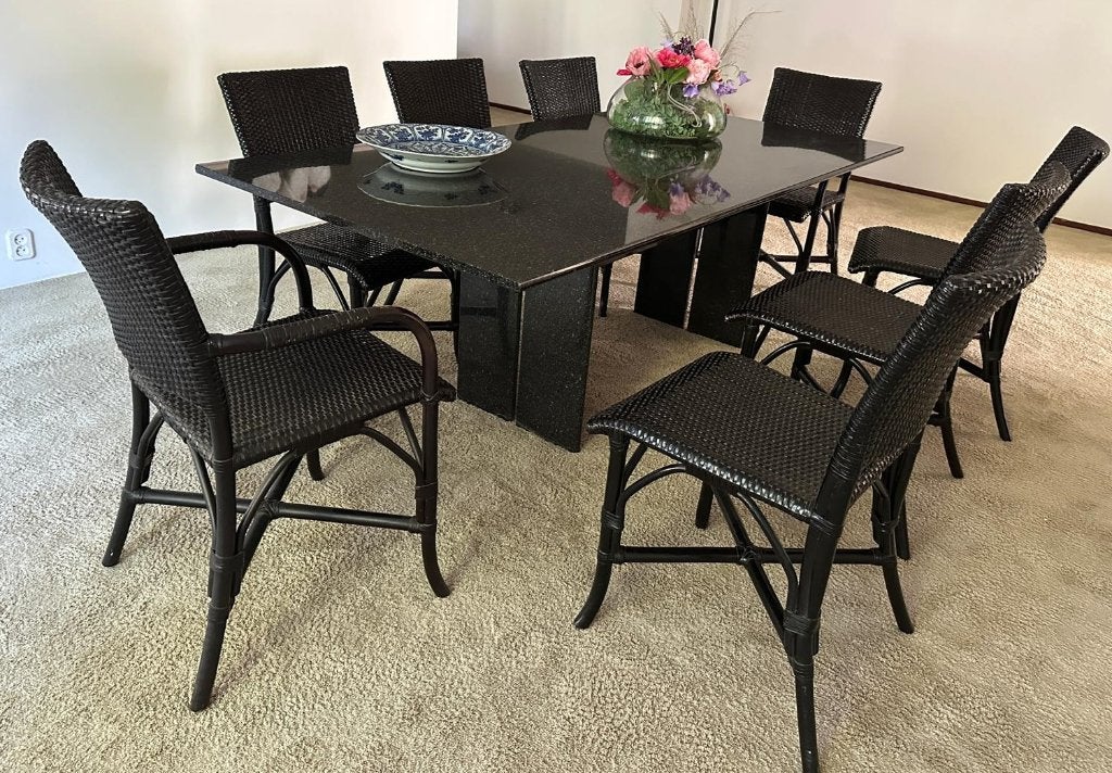 Complete Eethoek: Granieten Tafel & 8 Leren Stoelen, Ophalen, Overige materialen, 200 cm of meer, 50 tot 100 cm