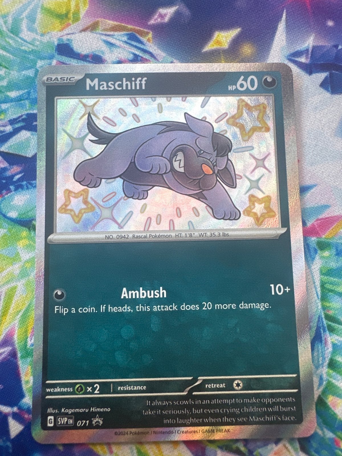 Maschiff SVP071 Scarlet & Violet Promo Pokémon Kaart, Ophalen of Verzenden, Zo goed als nieuw, Losse kaart, Foil
