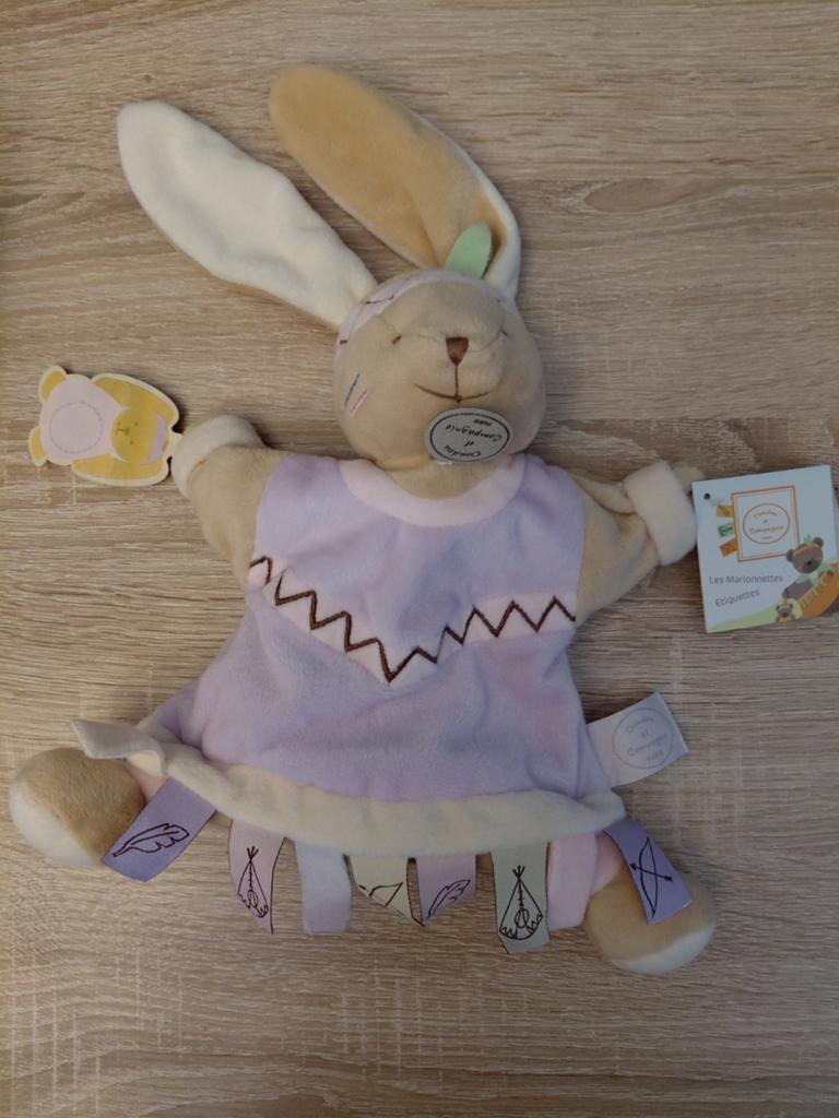 Doudou et Compagnie handpop konijn indiaan beige lila, Ophalen of Verzenden