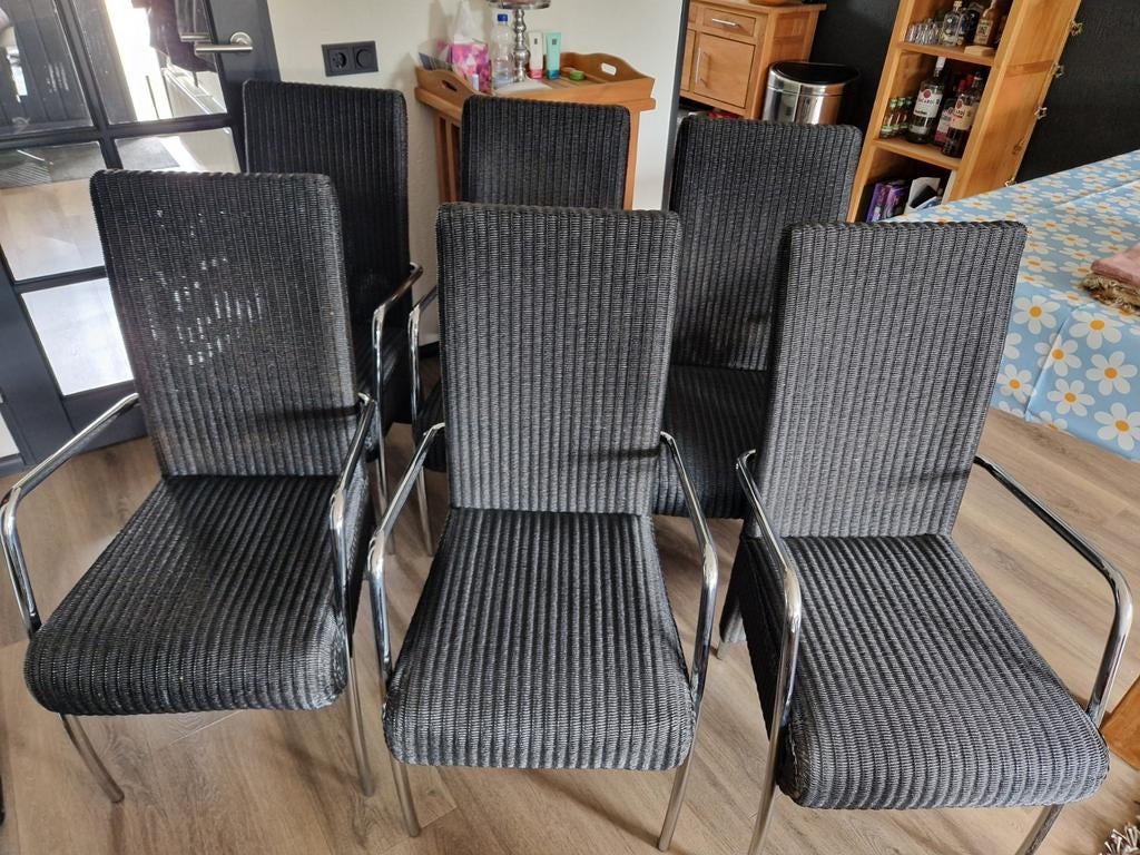 6 Origineel Loom furniture stoelen, binnen gebruikt,  TEAB, Gebruikt, Zwart, Ophalen of Verzenden, Metaal