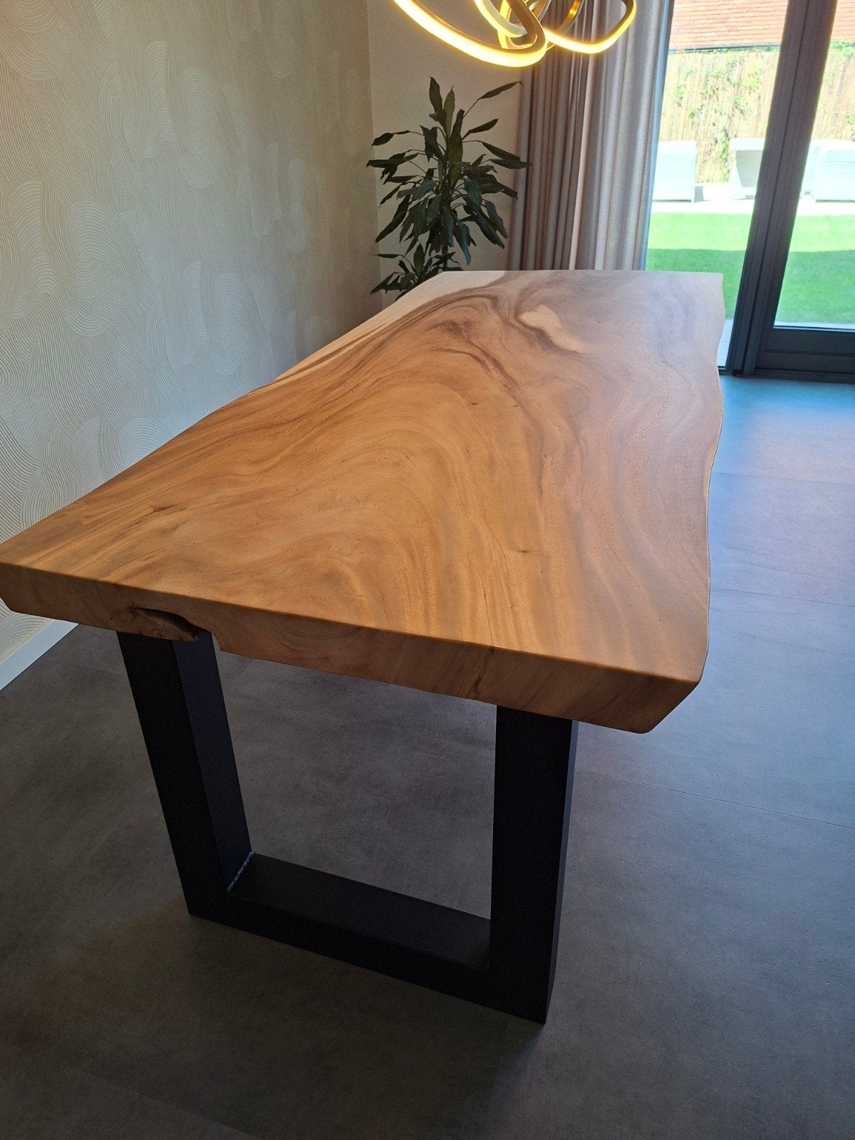 Boomstamtafel 220 x 100 x 9 suar eettafel 6 personen massief, 200 cm of meer, 50 tot 100 cm, Zo goed als nieuw, Vijf personen of meer