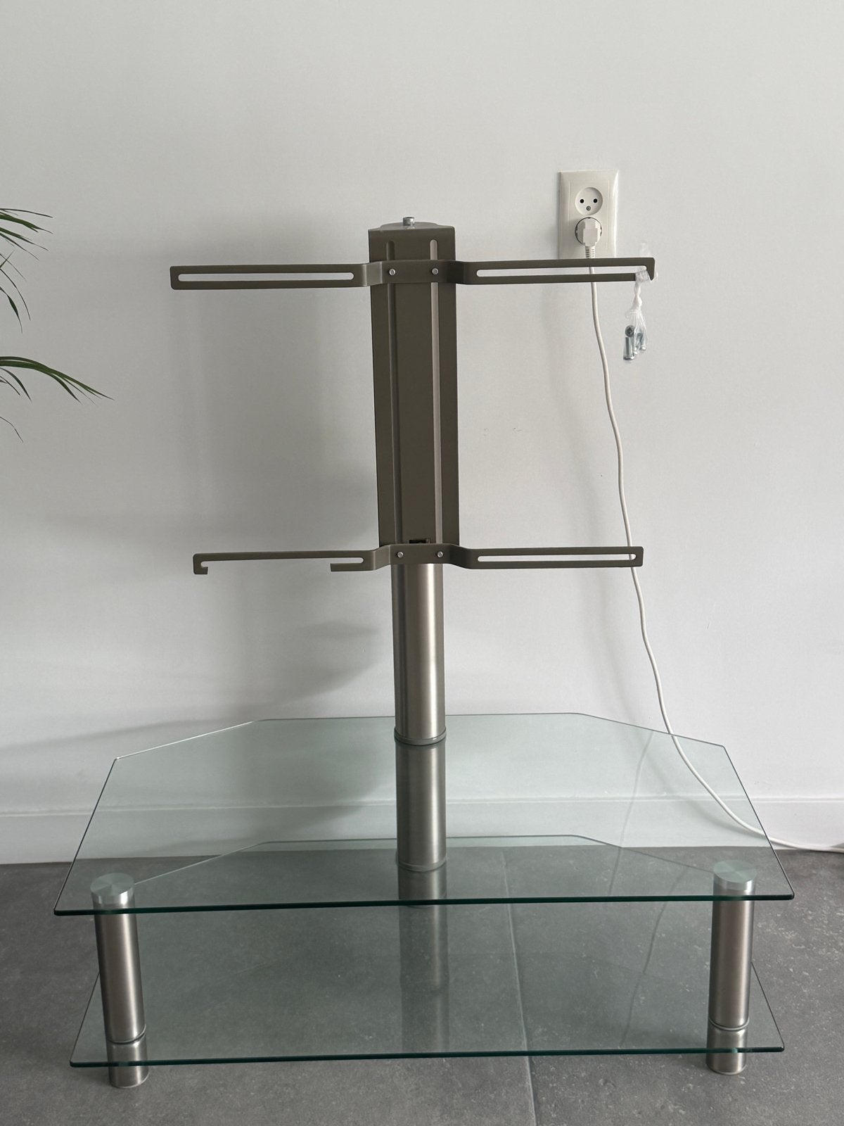 MOET WEG Glazen/metalen tv meubel met kabelmanagement, Ophalen, Gebruikt, 100 tot 150 cm, 50 tot 100 cm
