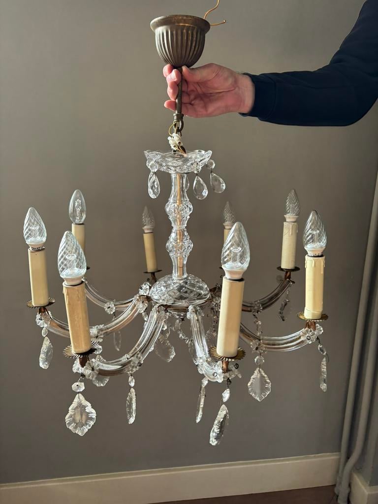 Antieke kroonluchter van glas, Huis en Inrichting, Lampen | Kroonluchters, Ophalen of Verzenden, Zo goed als nieuw, Glas