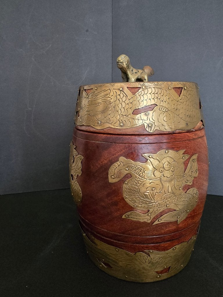 Antieke Chinese Rozenhouten Tabakspot met Messing Beslag, Antiek en Kunst, Ophalen of Verzenden