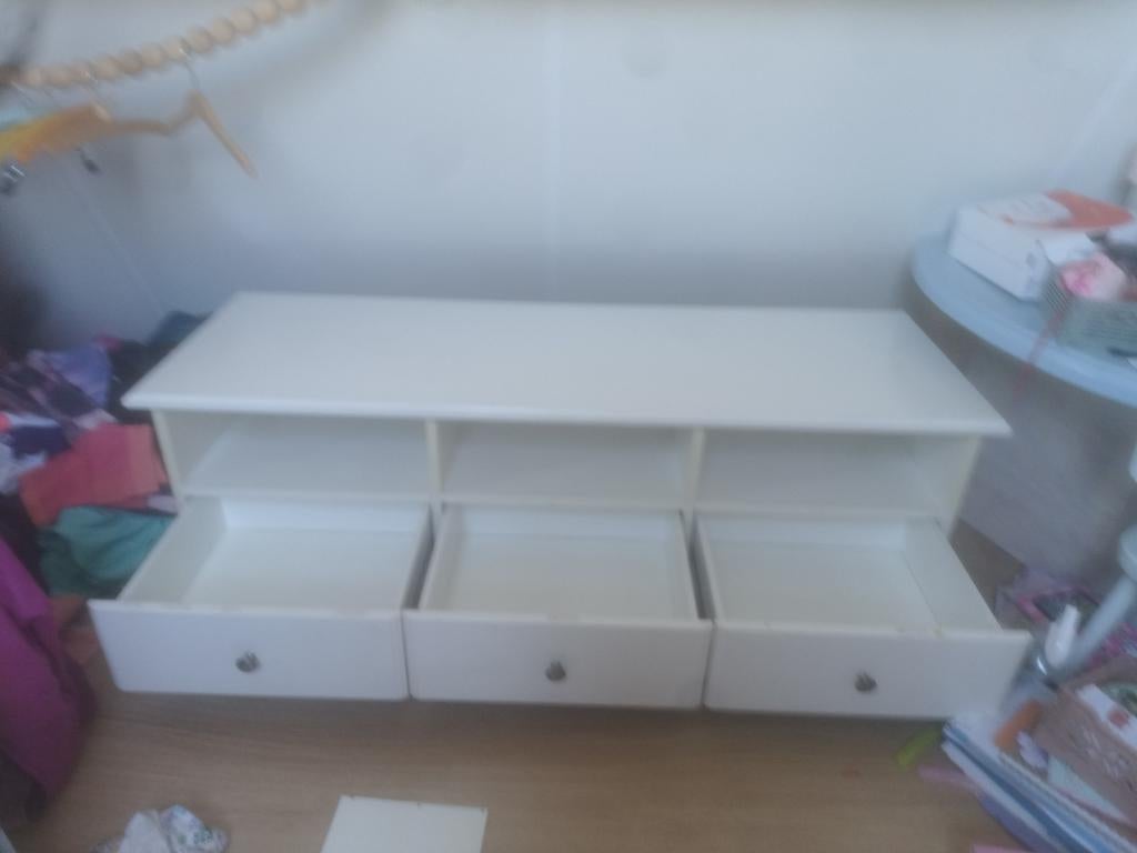 Witte ladekast met 3 laden en open vakken, Huis en Inrichting, Kasten | Ladekasten, Ophalen, Gebruikt, 3 of 4 laden, Minder dan 100 cm