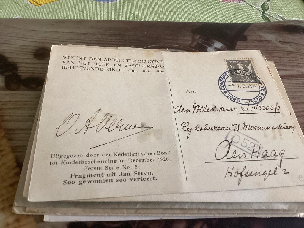 No1726 Kaart hulp en bescherming  behoevende kind stempel, Ophalen, Beschreven, Nederland