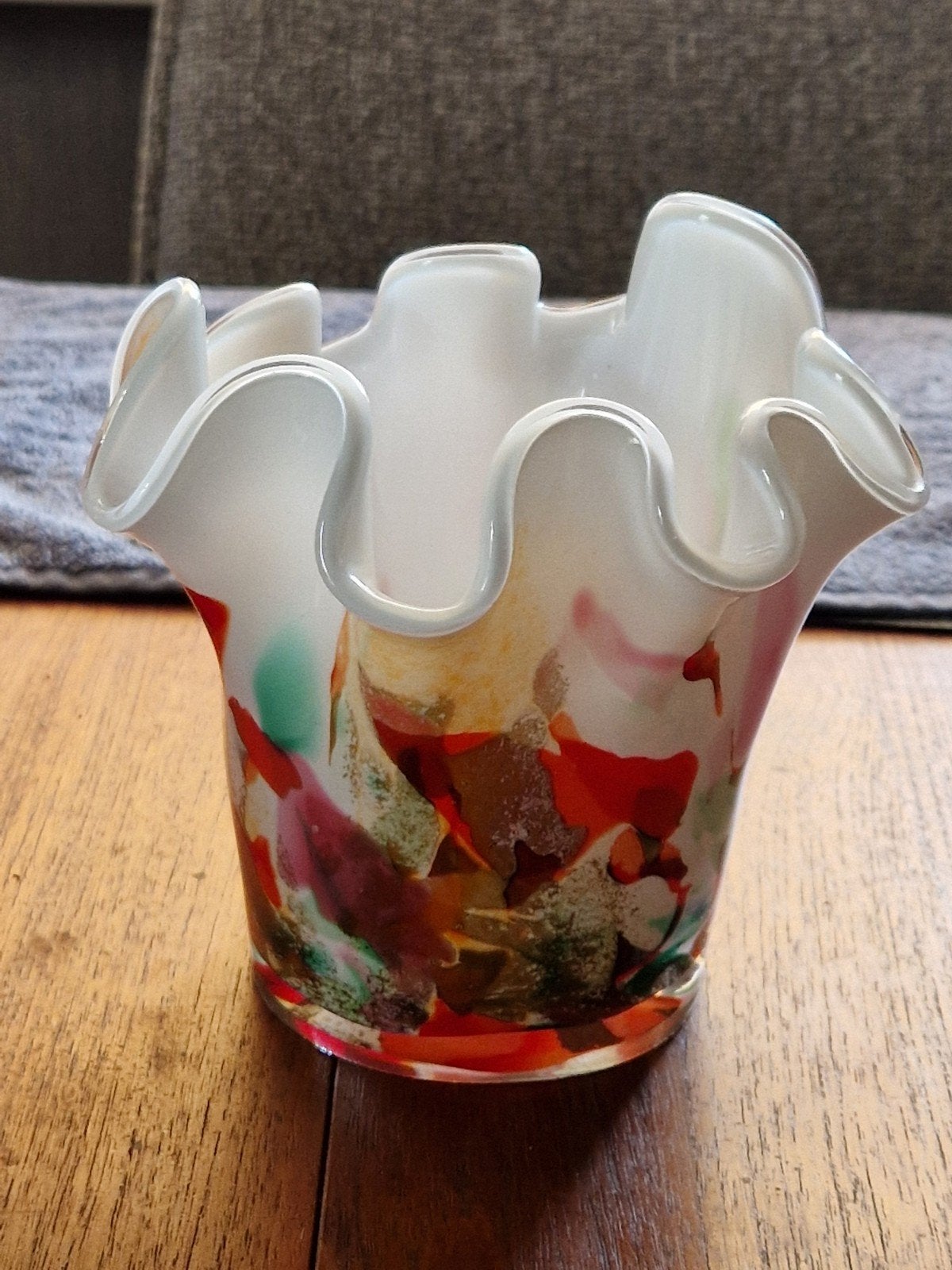 Fidrio Wave Vaas Serie Mixed Colours., Handgemaakt, 14 cm, Ophalen of Verzenden, Glas