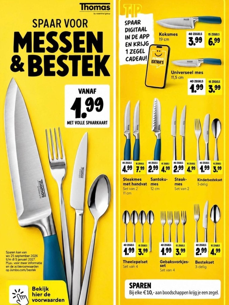 Gezocht Jumbo bestek en messen zegels., Verzamelen, Jumbo, Ophalen