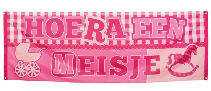 Gevelbanner / spandoek hoera een meisje (53049), Versiering, Info@all4funbaarlo.nl, A, Nieuw