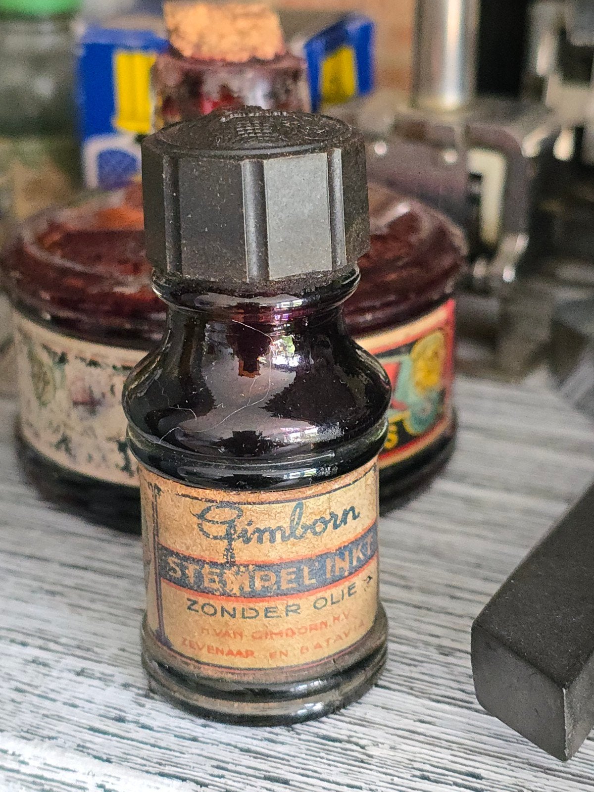 Zeldzaam antiek Gimborn Stempel inkt flesje Violet vol €25, Ophalen of Verzenden