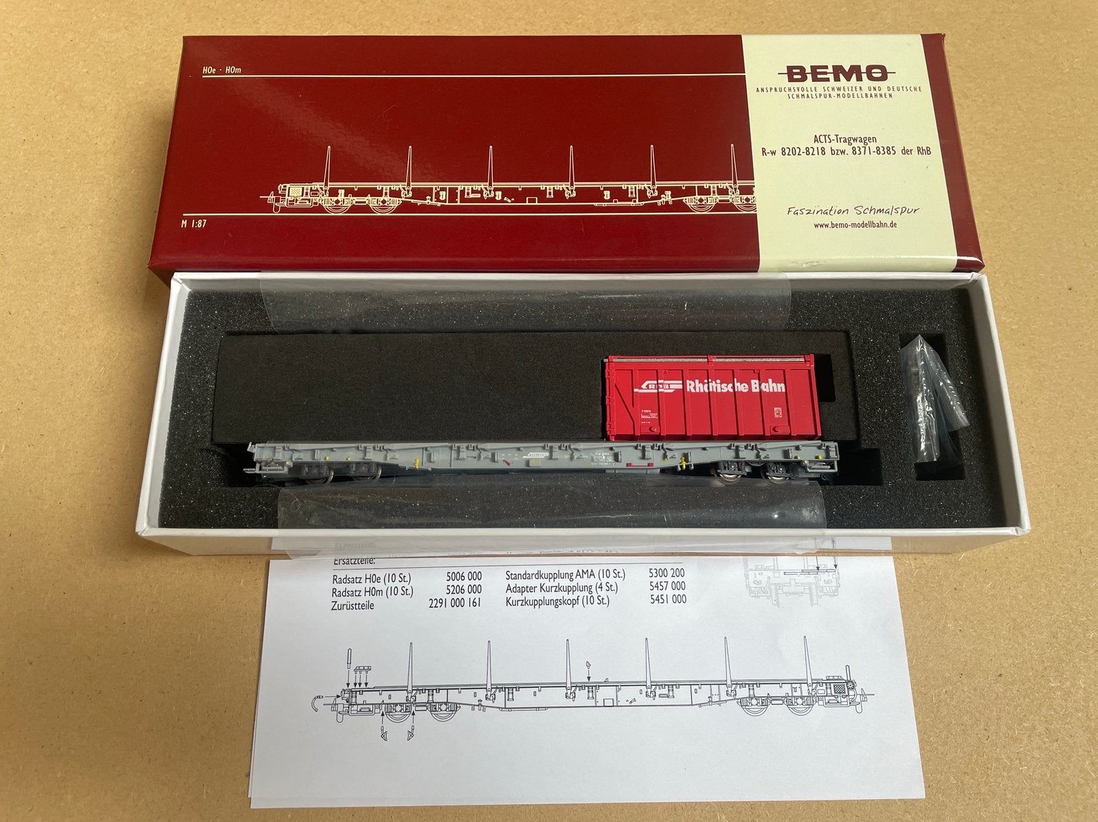 Bemo RhB H0m ACTS-containerwagen R-w 8203 - 2291 123, Hobby en Vrije tijd, Modeltreinen | H0, Overige merken, Gelijkstroom, Wagon