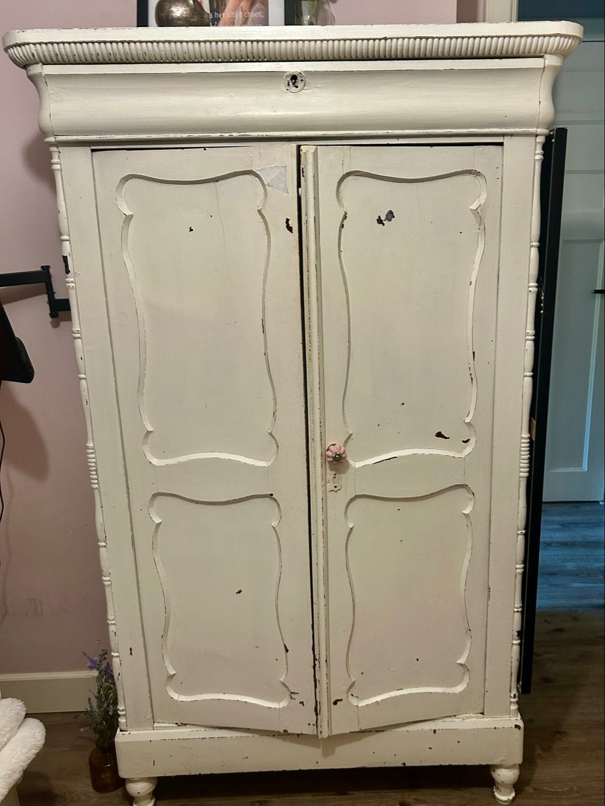 Antieke Biedemeier kast, wit, brocante stijl, Ophalen of Verzenden