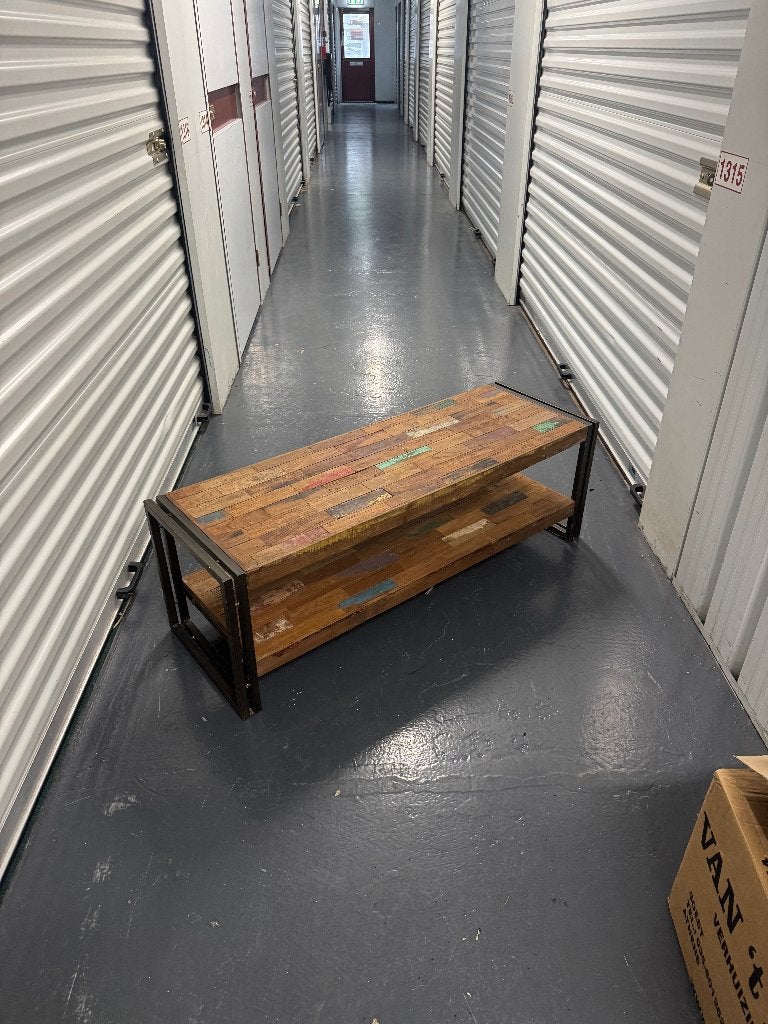 Industriële salontafel/tv-meubel van gerecycled hout, Ophalen, Overige houtsoorten, 100 tot 150 cm, 100 tot 150 cm