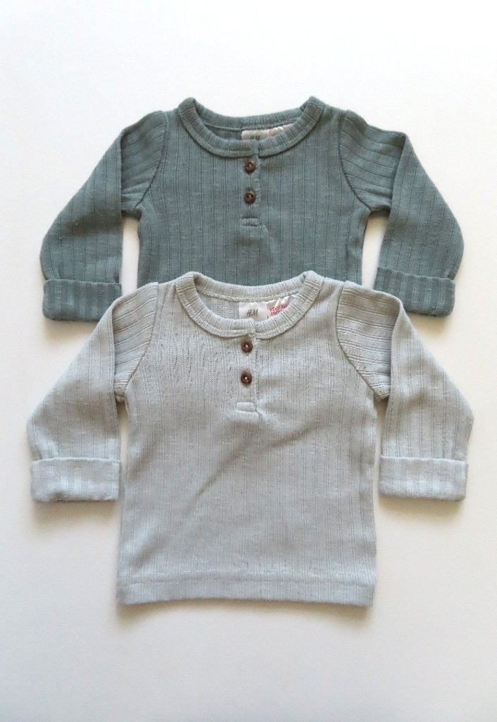 Longsleeve Henley Rib Set 2x H&M mt 56 (L62), Kinderen en Baby's, Babykleding | Maat 56, H&M, Ophalen of Verzenden, Zo goed als nieuw