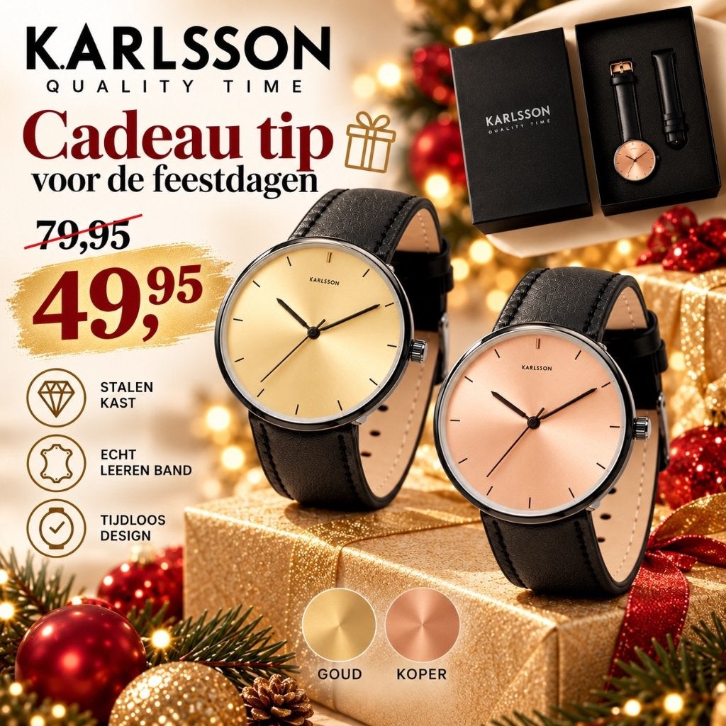Karlsson Horloge Finesse - Goud en koper - Ø3,2cm, Overige merken, Leer, Polshorloge, Nieuw