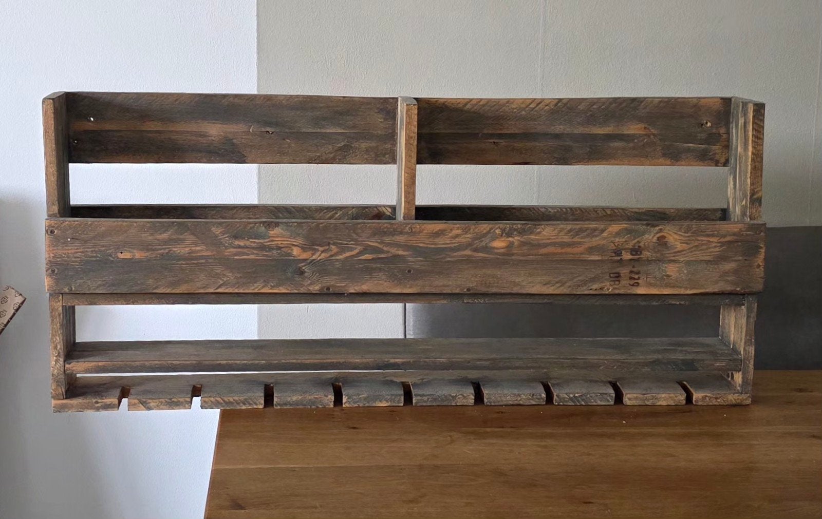 Wijnrek met glashouders - Rustiek hout, Ophalen, Gebruikt, Minder dan 5 flessen, 5 – 50