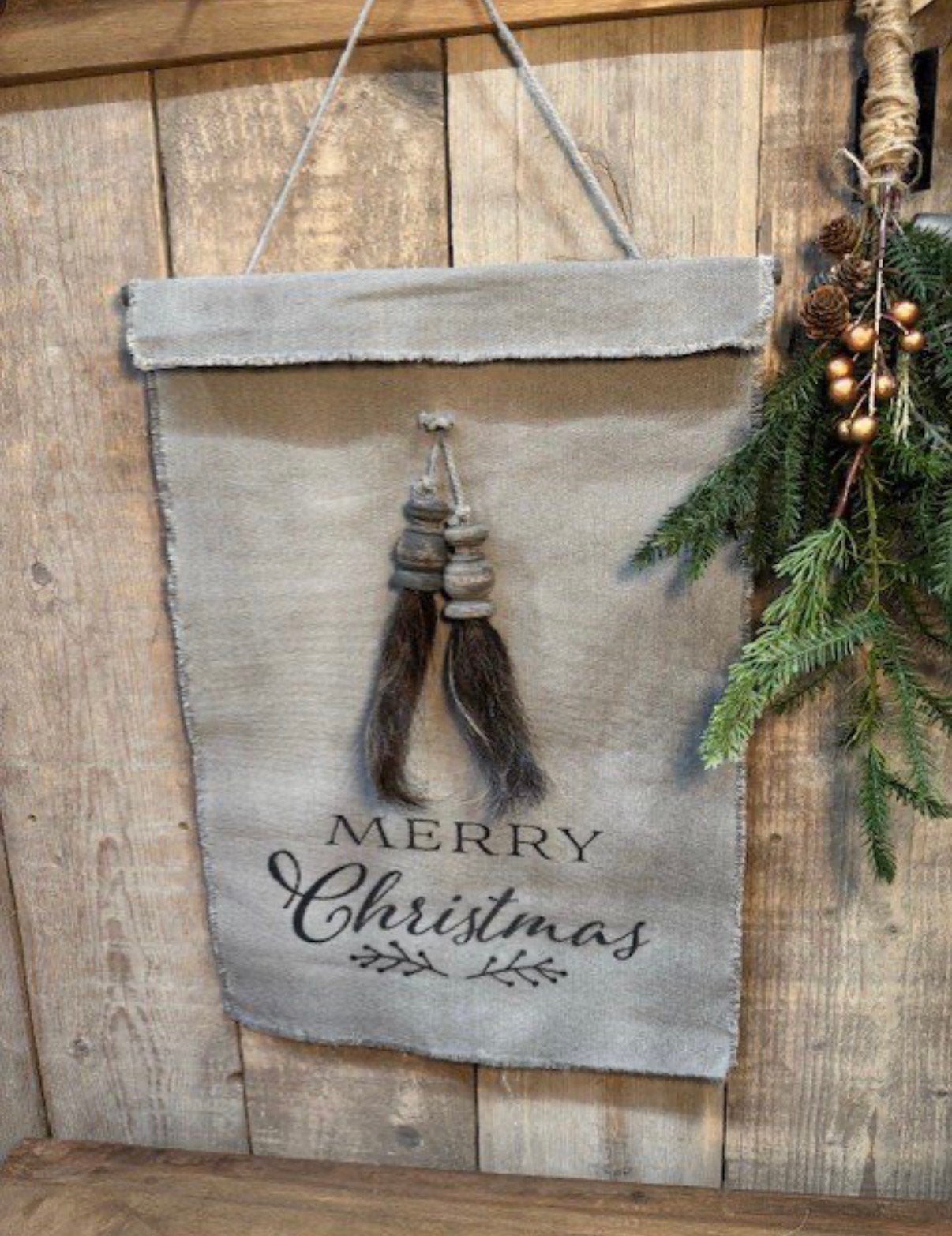 Linnen wanddoek / kerstdoek merry christmas, -, -, Nieuw, Ophalen of Verzenden