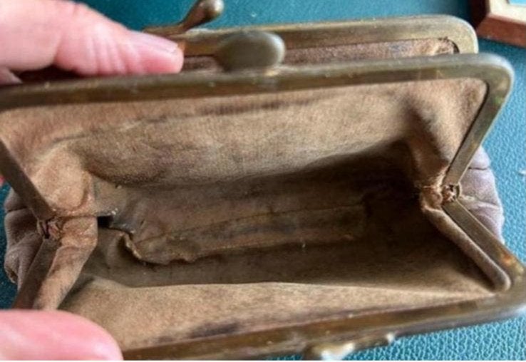 Vintage knip portemonnee - Bruin leer, Antiek en Kunst, Ophalen of Verzenden