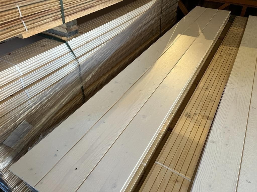 Wit behandelde vuren planken voor plafond of wand 13x135x250