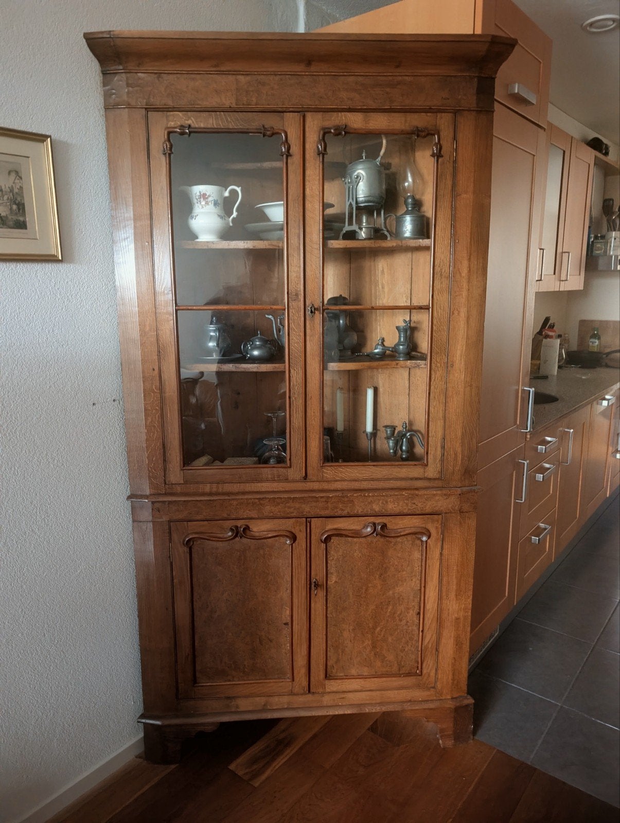 Sfeervolle klassieke hoekkast/servieskast (Biedermeierstijl), Ophalen, 200 cm of meer, 50 tot 100 cm, Biedermeier
