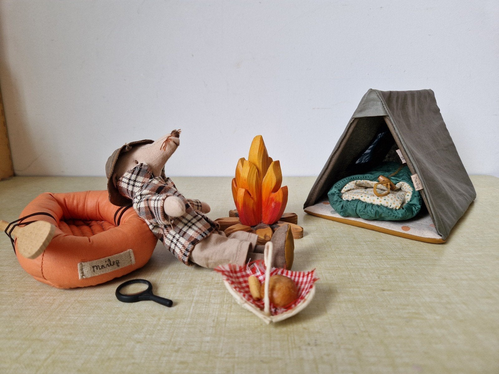 Maileg boswachter muis set tent boot, Ophalen of Verzenden, Zo goed als nieuw, Poppenhuis