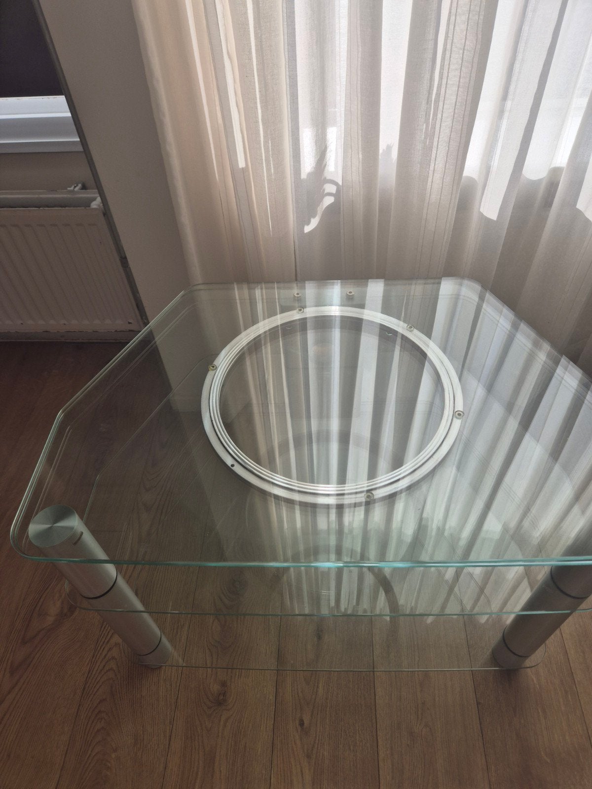 Glazen TV-meubel met draaiplateau, Ophalen, Gebruikt, 50 tot 100 cm, Glas
