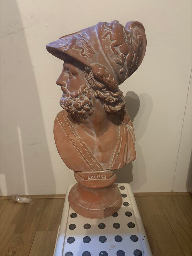 Terracotta Buste van Zeus - Klassieke Decoratie, Antiek en Kunst, Kunst | Beelden en Houtsnijwerken, Buste, Steen of Keramiek